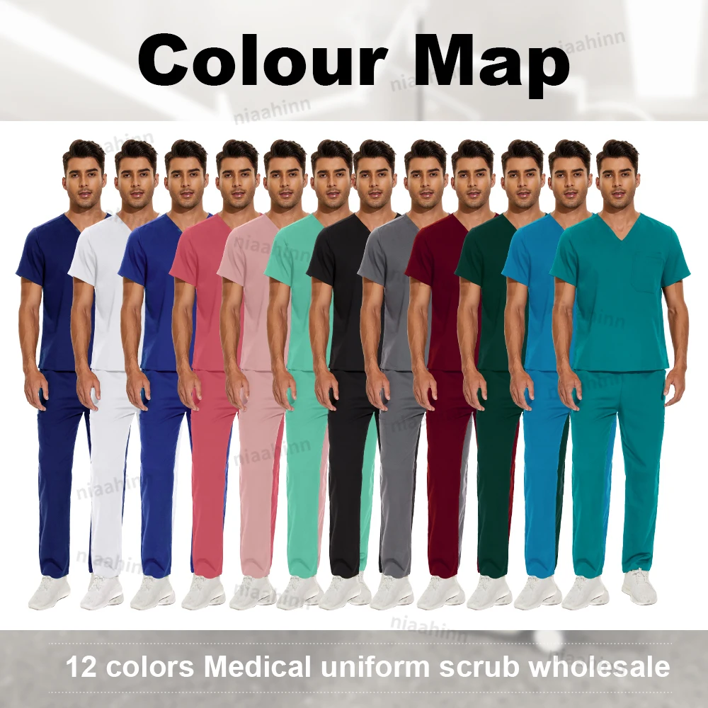 Фото Niaahinn High Quality Scrub Workwear Multicolor Surgical Gown Men Women Hospital Doctors Nurses Accessories Dental Clinic Scrubs №4
