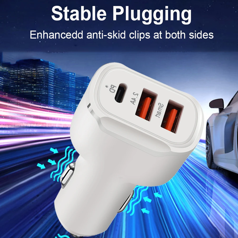 

Автомобильное зарядное устройство с 3 USB-портами, 12-24 В, 20 Вт