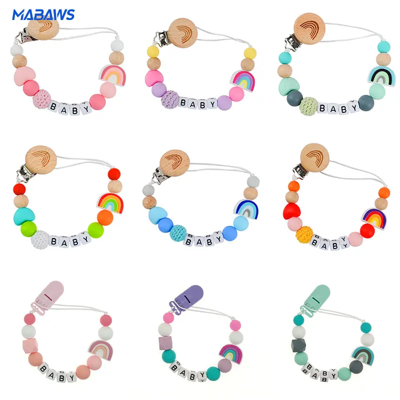 

New Rainbow Silicone Personalized Nipple Chain Customized Baby Name Exclusive Crown Nipple Clip Tooth Glue Chewing Teeth Toy