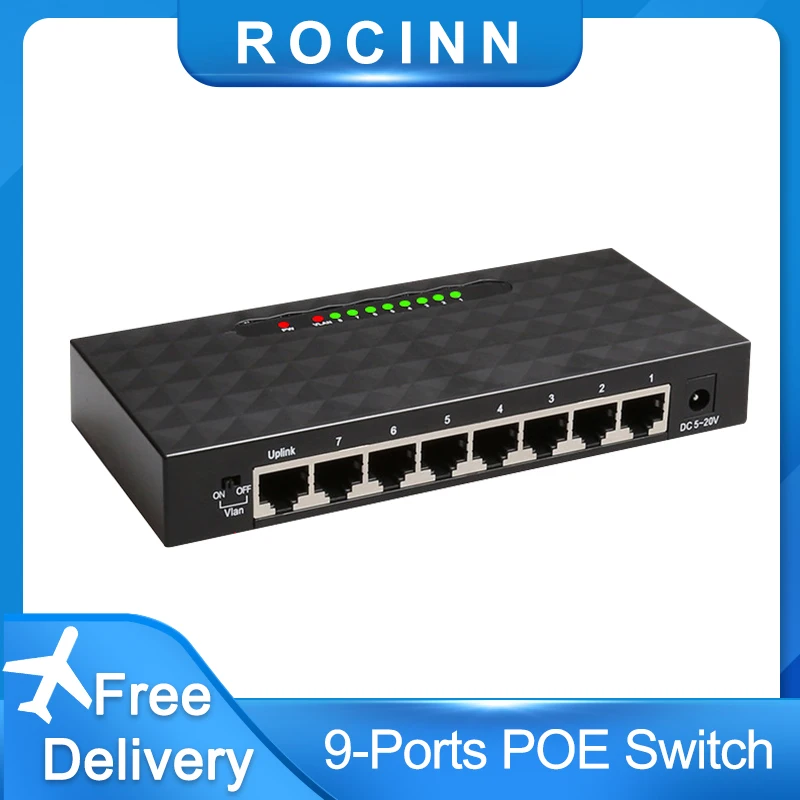 

9-портовый гигабитный коммутатор 250 м 8 портов 100 м + 1 1000 м порт POE Ethernet коммутатор питания VLAN беспроводной AP для ip-камеры