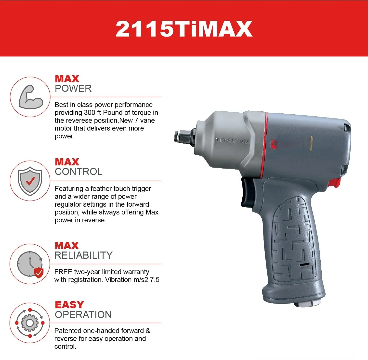 Ударный гайковерт Ingersoll Rand 2115TIMAX 3/8 дюйма максимальный крутящий момент 300 фунтов