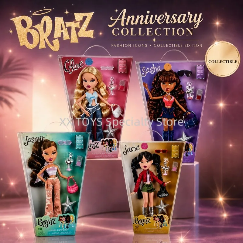 Фото Оригинальные куклы Bratz к 25-летию (2001), переосмысленные: Кло, Джейд, Саша, Язмин. Аксессуары, коллекционные модные платья, подарок для девочек, игрушка. №1