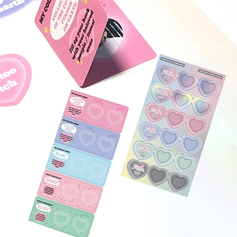 

Korean Color Heart Series Sticker Scrapbooking Stick DIY photo album photo frame diary Material Stationary Decorative Stickers