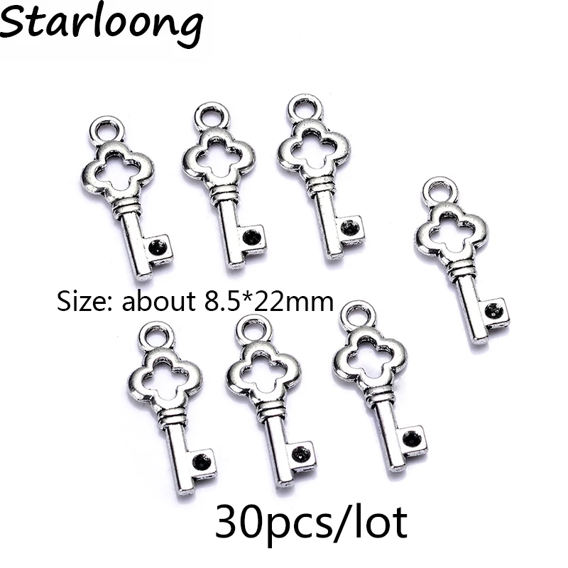 30pcs/lot zinc alloy antique vintage silver plated little key charm pendants for Bracelet Necklace DIY Jewelry Making - купить по