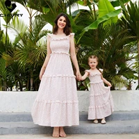 new mother daughter summer loose dresses sleeveless floral ruffles beach casual dress mom mommy and me family matching outfits