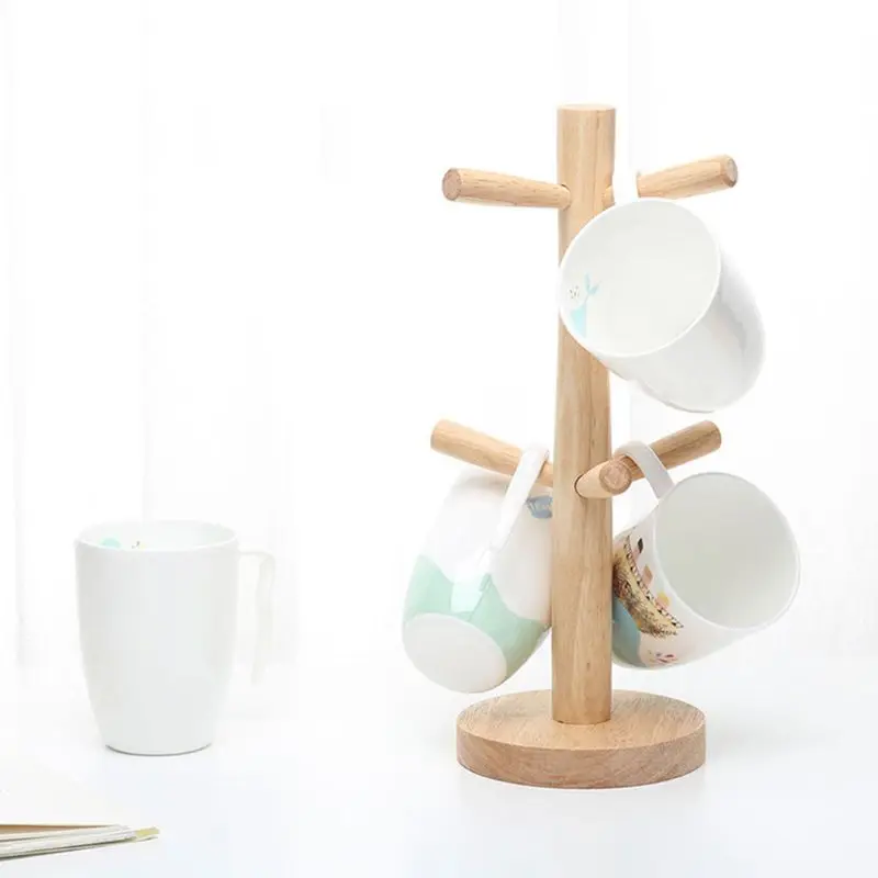 

6 Hooks Mug Holder Tree,Wooden Cup Holder Mug Tree Holder Rack Tabletop Holder, Mug Cup Tree Tea Coffee Cup Mug Hoooks