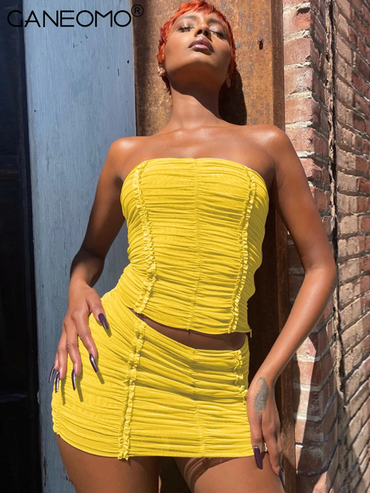 

Женский фатиновый комплект из двух предметов, укороченный топ на бретельках и мини-юбка, повседневный модный привлекательный костюм для от...