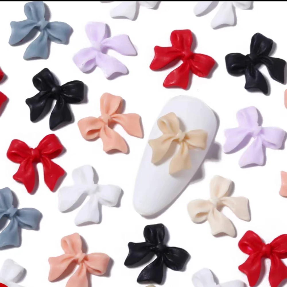 

50Pc/Bag Ribbon Bowknot Nail Decorations Japanese-Style Hot Resin(9.5X0.4cm) Bowknot Nail Decorations 6Colors Kawaii Nail Charms