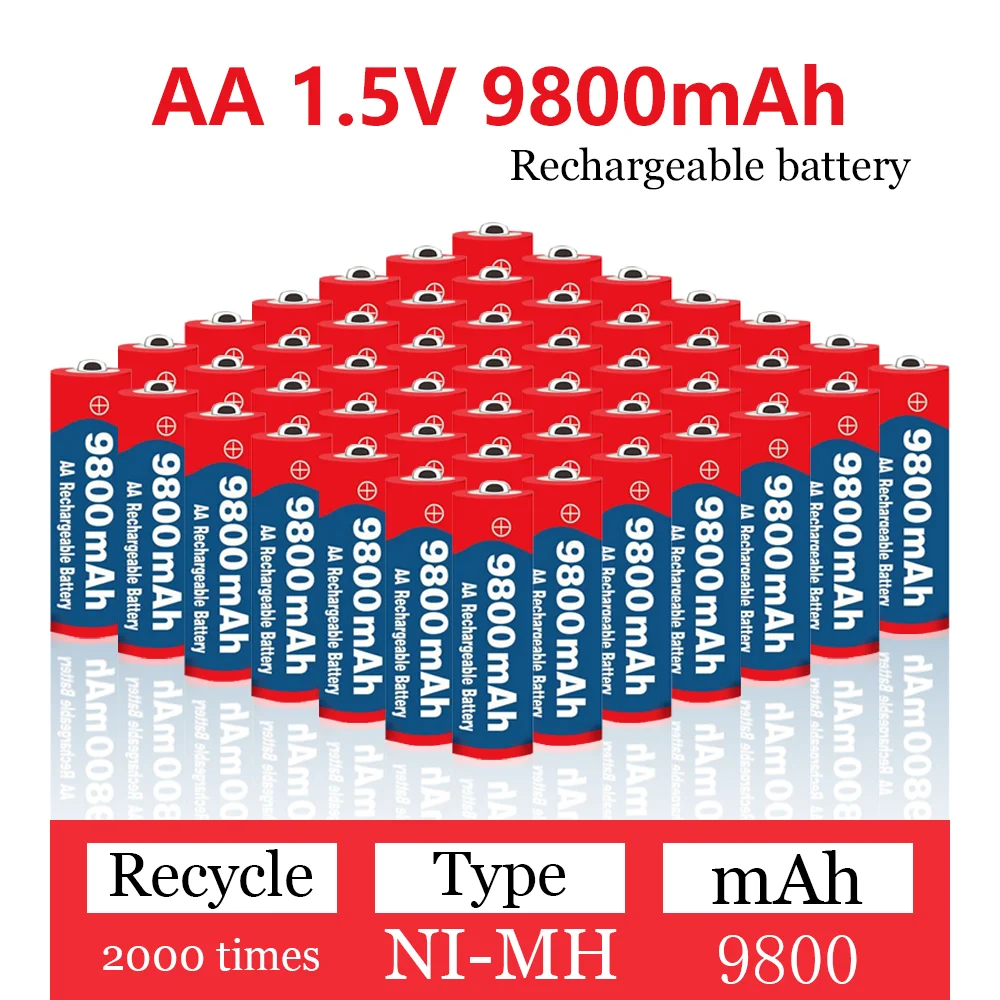 

1.5V AA 9800mAh, 1.5V AAA 8800mAh Rechargeable NI-MH Battery, Flashlight Toy Watch MP3 Player Camera Keyboard