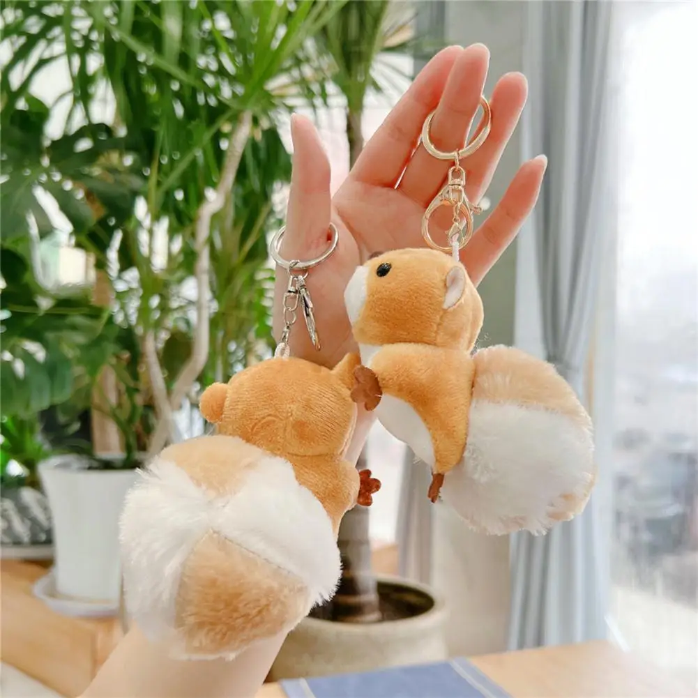 

Animal Keychain Metal Buckle Multi-use Stuffed Animal Plush Doll Backpack Pendant 3D Eyes Squirrel Keychain Birthday Gift