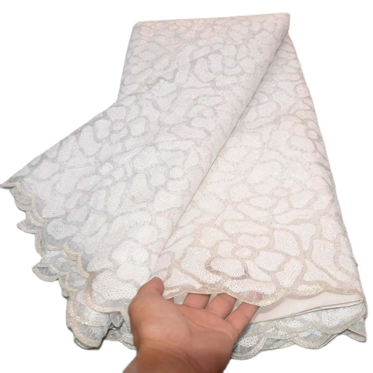 

5 yards High quality white African sequins lace fabric for wedding Nigerian occasional sewing wear for Wholesale retail 948192