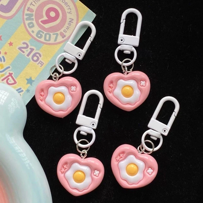 

Kawaii Cartoon Simulated Food Funny Keychain Cute Poached Egg Heart Bag Pendant Children's Toy Gifts Pink Hanging Jewelry