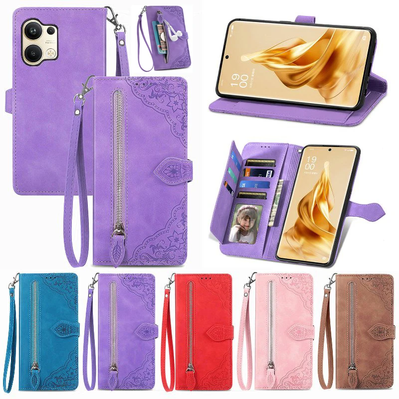 

Vertical Zipper Wallet Case Flip Cover For OPPO Find X6 Pro X5 X3 X2 Neo K10 K9 F21s F19 A91 A95 A57 5G Solid Color Phone Case