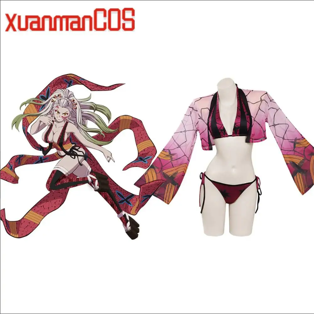 Купи Anime Demon Slayer Bikini Set Tattoo Stickers Sexy Pink Swimwear Kimetsu No Yaiba Cosplay Costume Women Bikini за 2,036 рублей в магазине AliExpress