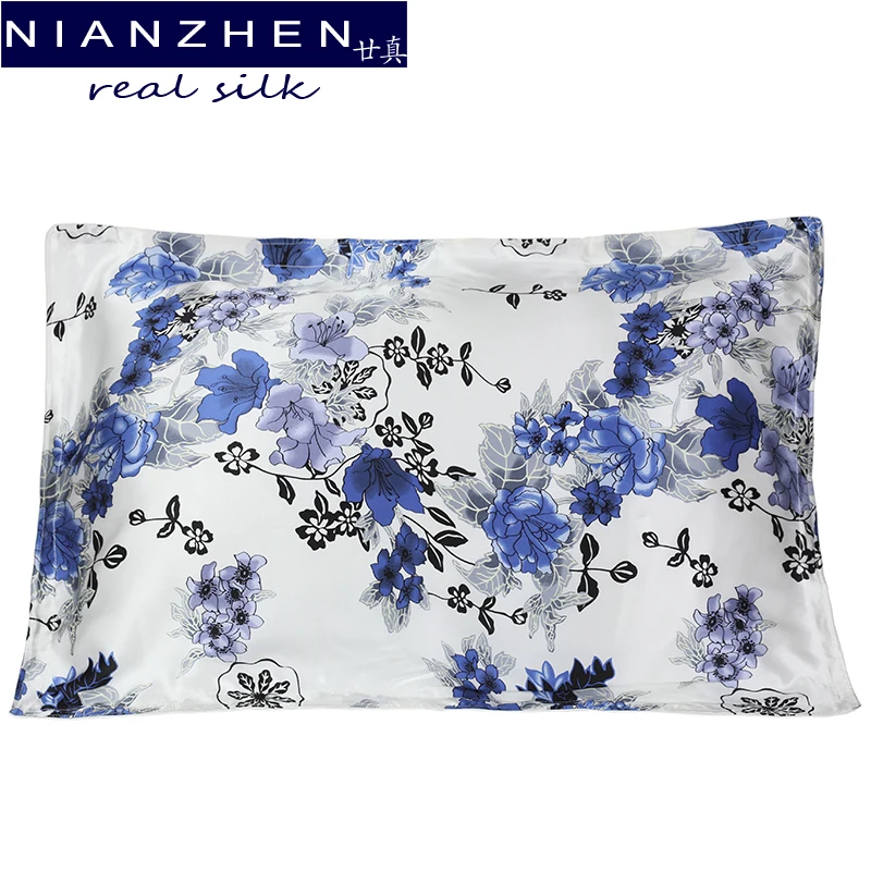 

NIANZHEN Real 100% Silk Pillowcase Single Face Natural Mulberry Silk Envelope Closure Print Pillow Case Cover 48*76cm 12005