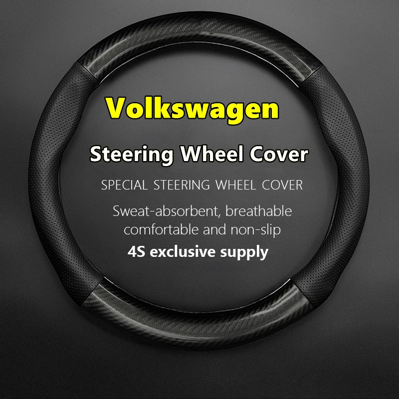 

For Volkswagen Steering Wheel Cover Genuine Leather Carbon Fiber Fit VW CC Polo Bora Golf Jetta Lavida Lamando Magotan Passat