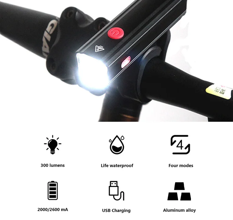 

Bicycle Front Light USB Rechargeable High-brightness Aluminum Alloy Headlight Night Riding Flashlight Bike Accessories