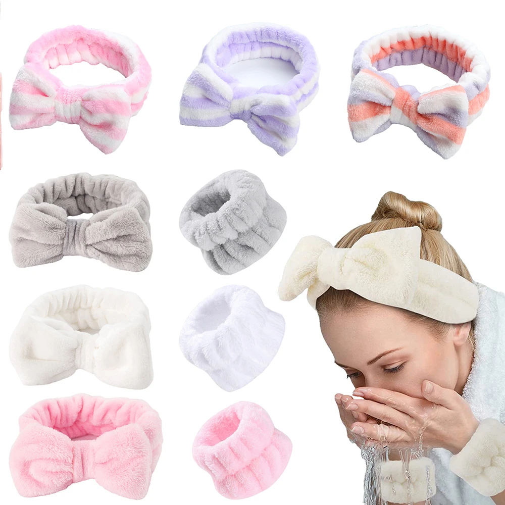 Soft Washing Face Wrist Washband Women Elastic Sports Sweatband Girls Makeup Hair Bands Bowknot Headwear Accessories