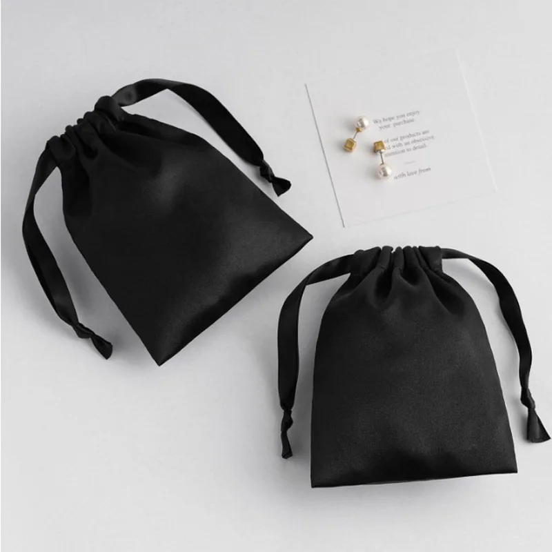

Higher Quality Black Silk Stain Gift Bags 8x10cm 9x12cm 10x15cm18x30cm Custom Logo Sack Makeup Jewelry Drawstring Pouches