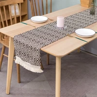 linen cotton geometric printed table runner modern thick fabric jacquard table flag tassel for wedding household tablecloth