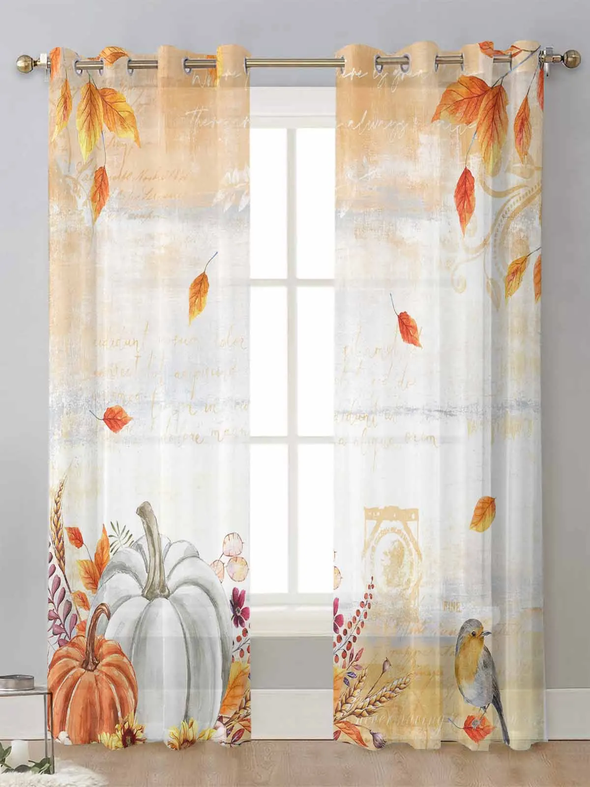 

Thanksgiving Autumn White Pumpkin Sheer Curtains For Living Room Window Voile Tulle Curtain Cortinas Drapes Home Decor