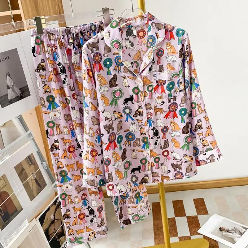 

Новинка 2023, женская одежда для сна, весенне-осенняя Шелковая пижама Ice, комплект с длинным рукавом, Высококачественная летняя тонкая домашняя одежда для отдыха