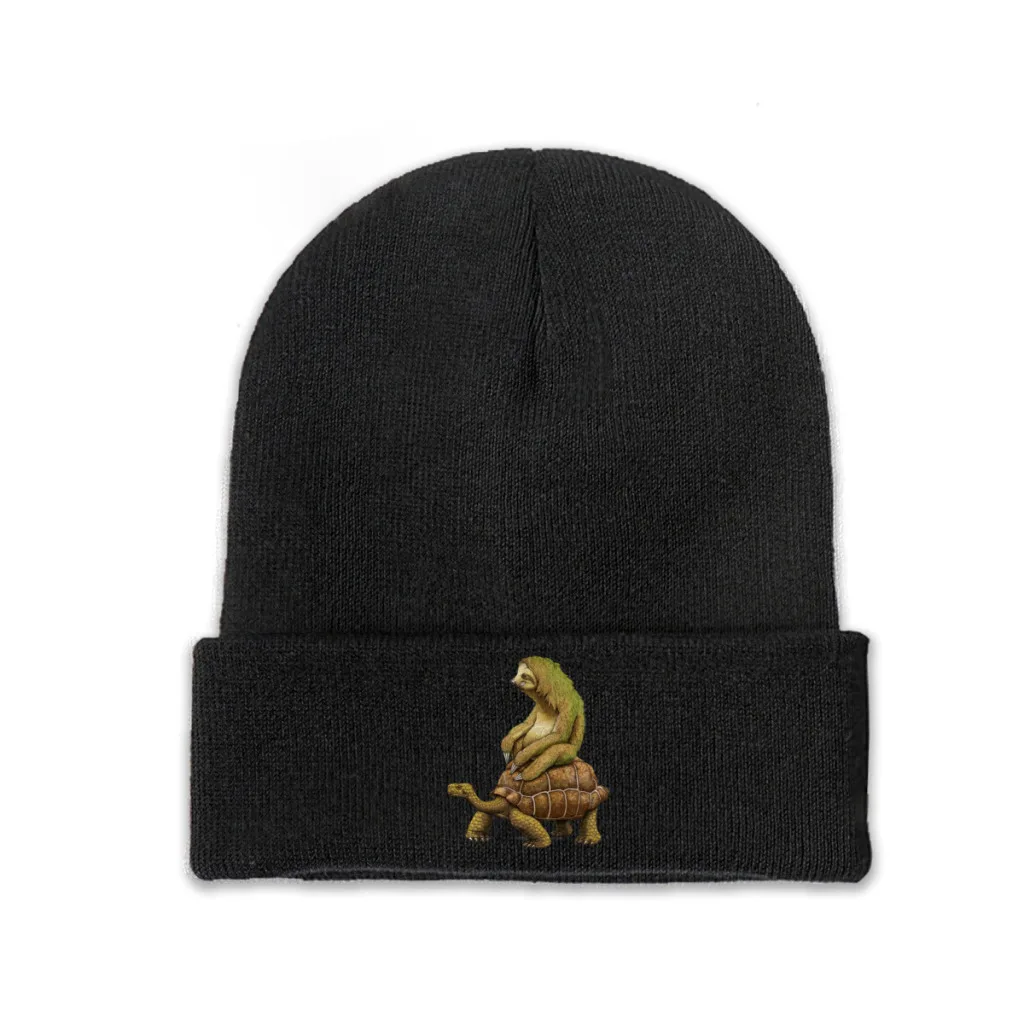 

Speed is Relative Sloth Turtle Funny Knitted Hat Beanies Winter Hats Warm Polyester Color Cap for Men Women Gifts
