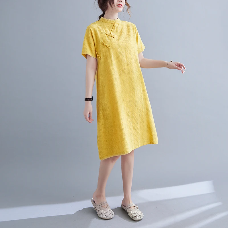 Платье-Ципао женское из хлопка и льна современное Восточное свободное