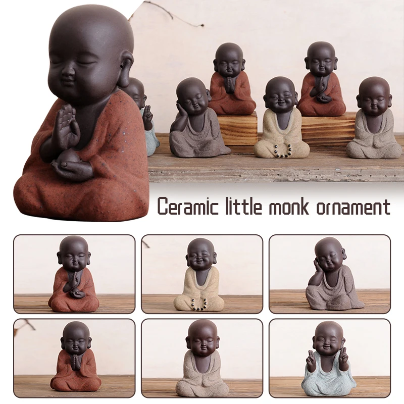 

Meditation Buddha Statues Small Monk Color Sand Ceramic Home Club Geomantic Decoration Purple Figurine Tea Pet Ornaments