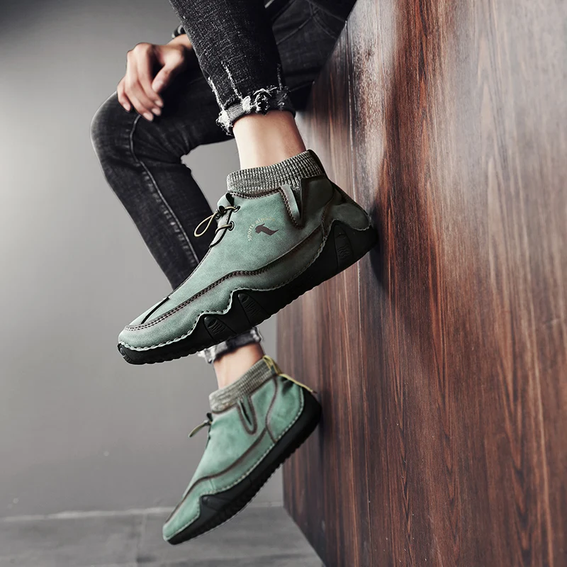 New Men's Outdoor Hiking Casual Shoes Fashion Mountain Hiking Sports Running Ankle Boots Men's Leather Trendy Shoes