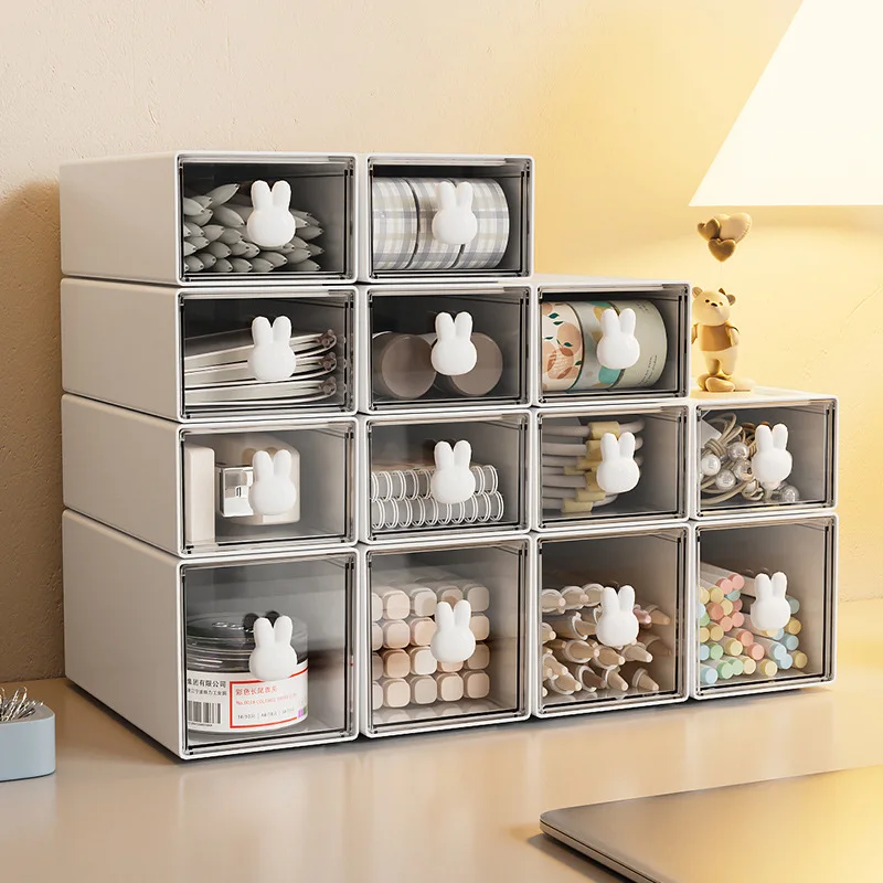 

Office Desktop Storage Box Transparent Small Drawer Storage Cabinet Student Desk Stationery Sundries Drawer Divider Organizers