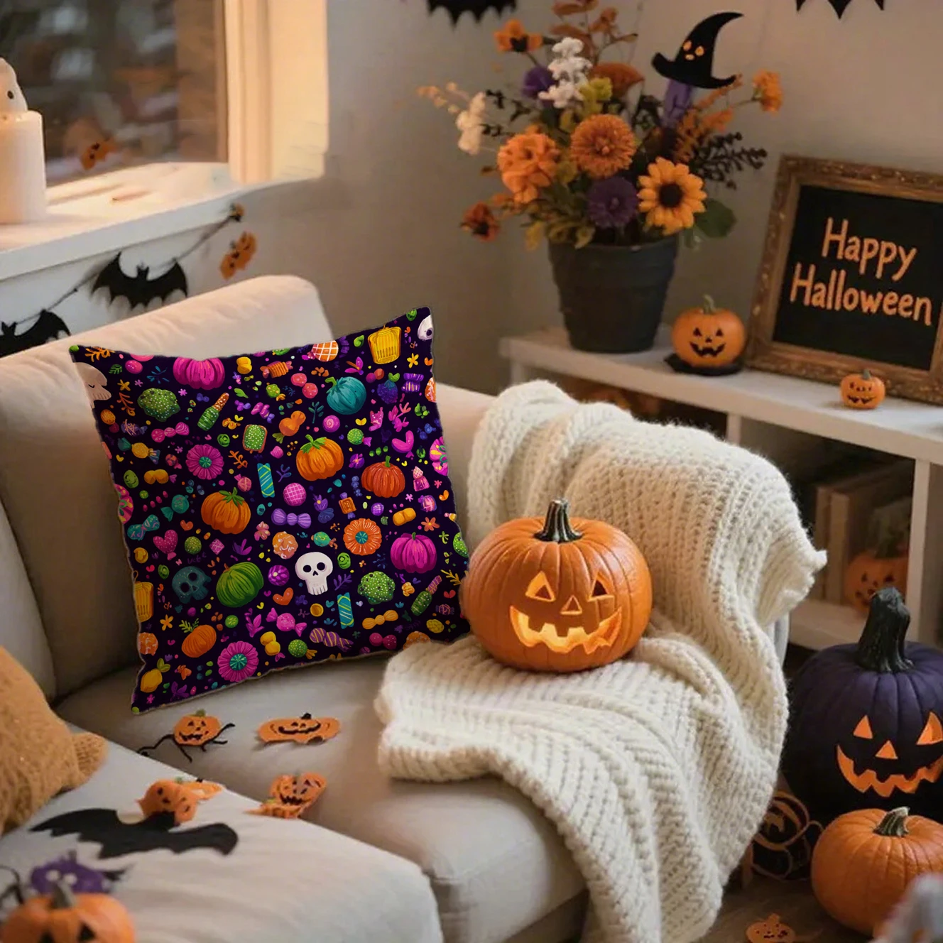 

Хэллоуин тыква и призрак наволочки подходят для дивана, автомобиля, спальни, декоративная наволочка, наволочка