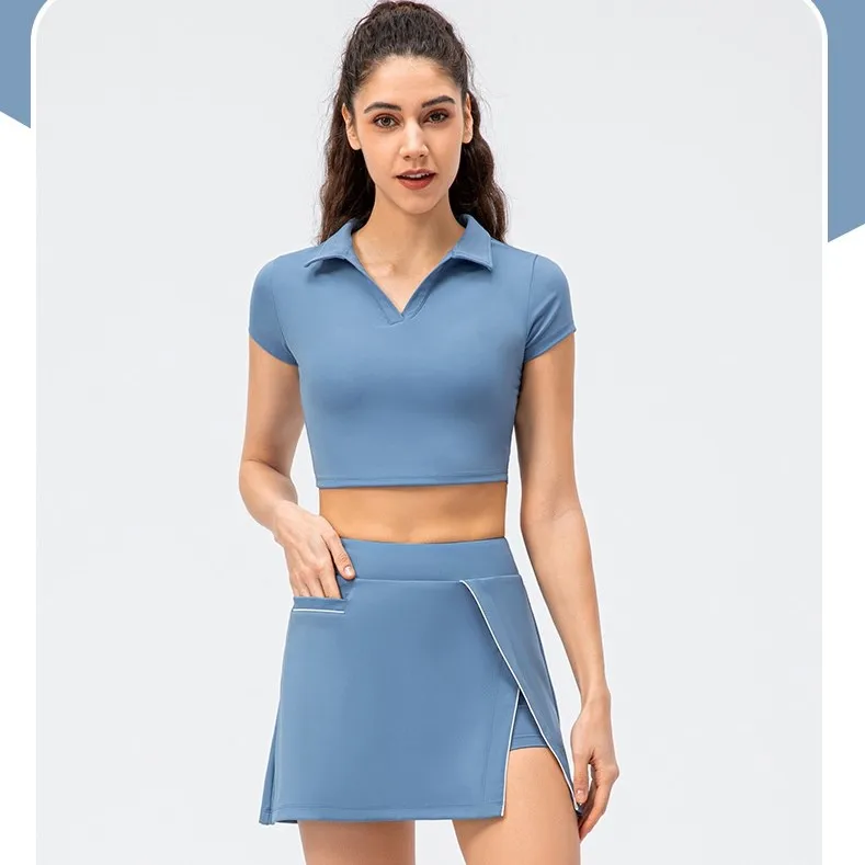 Women Yoga Shorts  Sport Trousers Skirt 2-In-1 High Waist  With Pockets Quick Dry  Solid Color Running Leggings Skirt