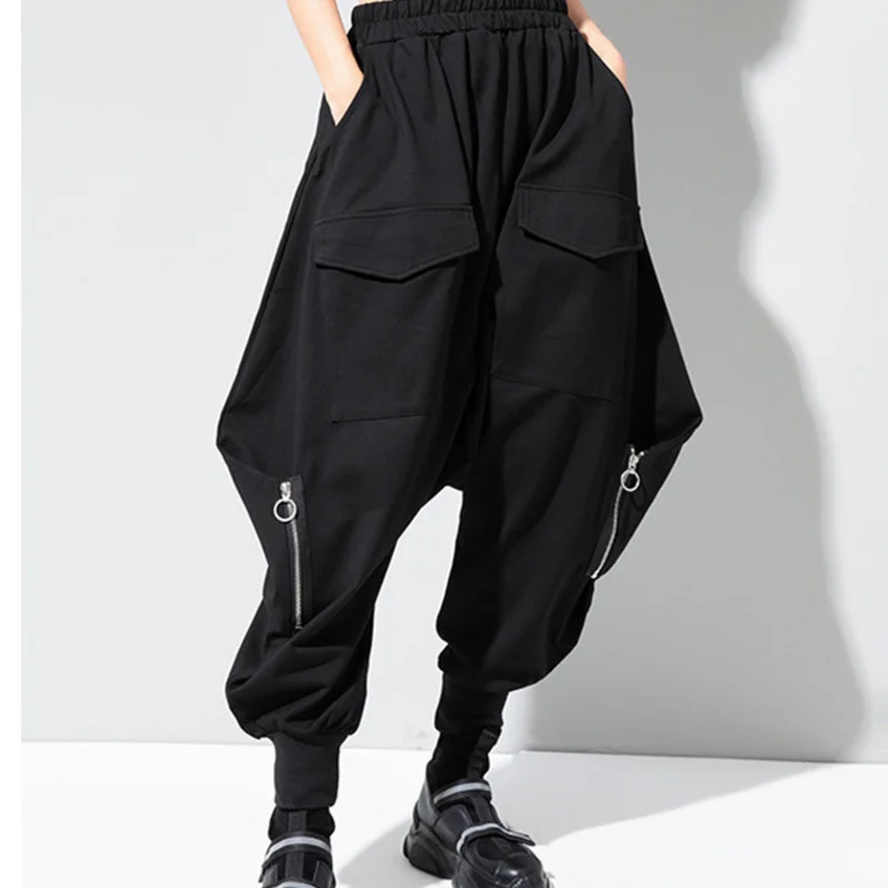 High Elastic Waist Black Brief Long Trousers New Loose Fit Pants Women Fashion Spring Autumn