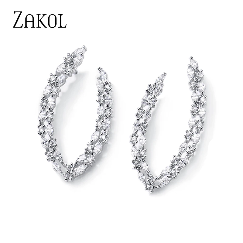 

ZAKOL Oval Shape Stud Earrings White Gold CZ Big Classic Wedding Jewelry For Women Girl Gift FSEP663
