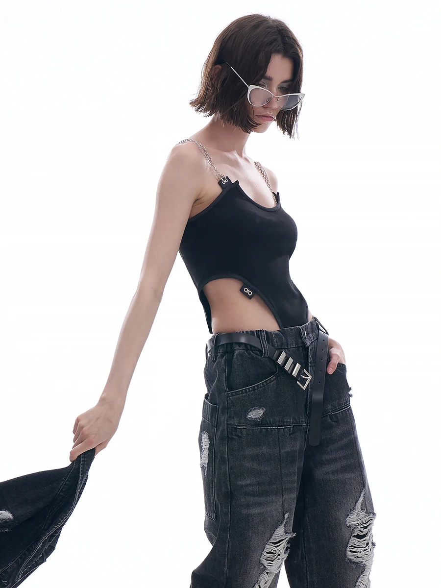 Боди RORORIRI с цепочкой Женское боди высоким вырезом винтажный лоскутный