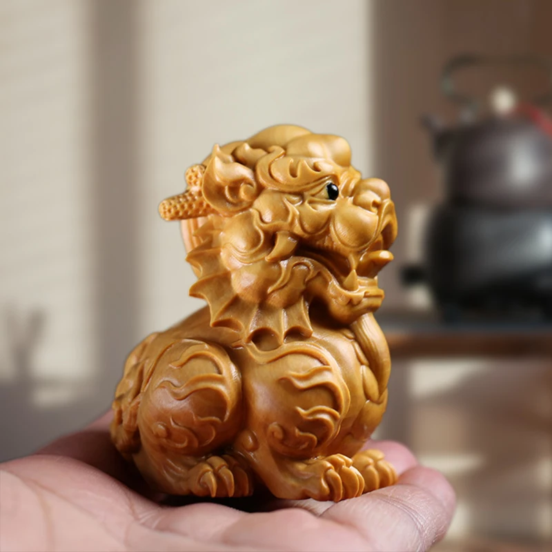 

Chinese Dragon Animal Kylin Wood Pixiu Sculpture Statue Zodiac Room Decoration Lucky Home Decor Car Accessories