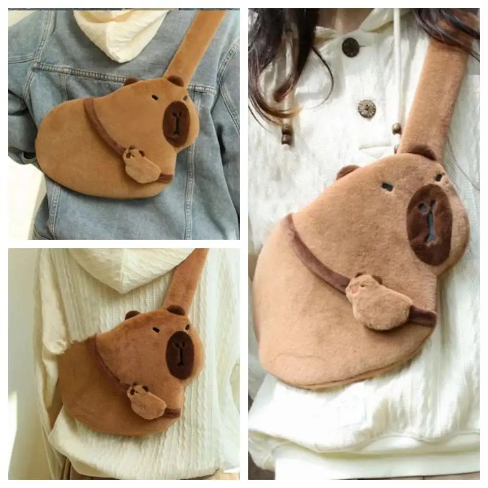 

Large Capacity Capybara Plush Backpack New Design Casual Travel Capybara Crossbody Bag Kawaii Handbag