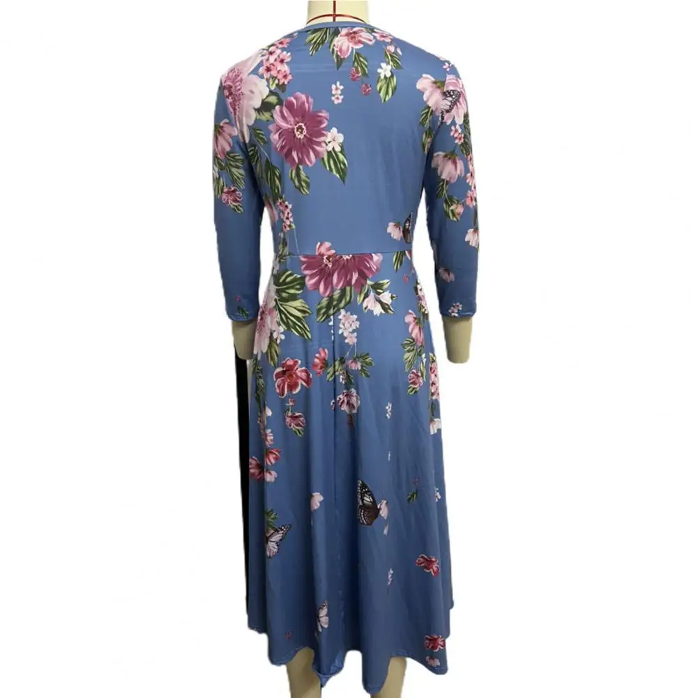 

Breathable Stylish Beautiful Flower Pattern Casual Elegant Dress Mid-calf Office Dress High-Waist Female Clothes