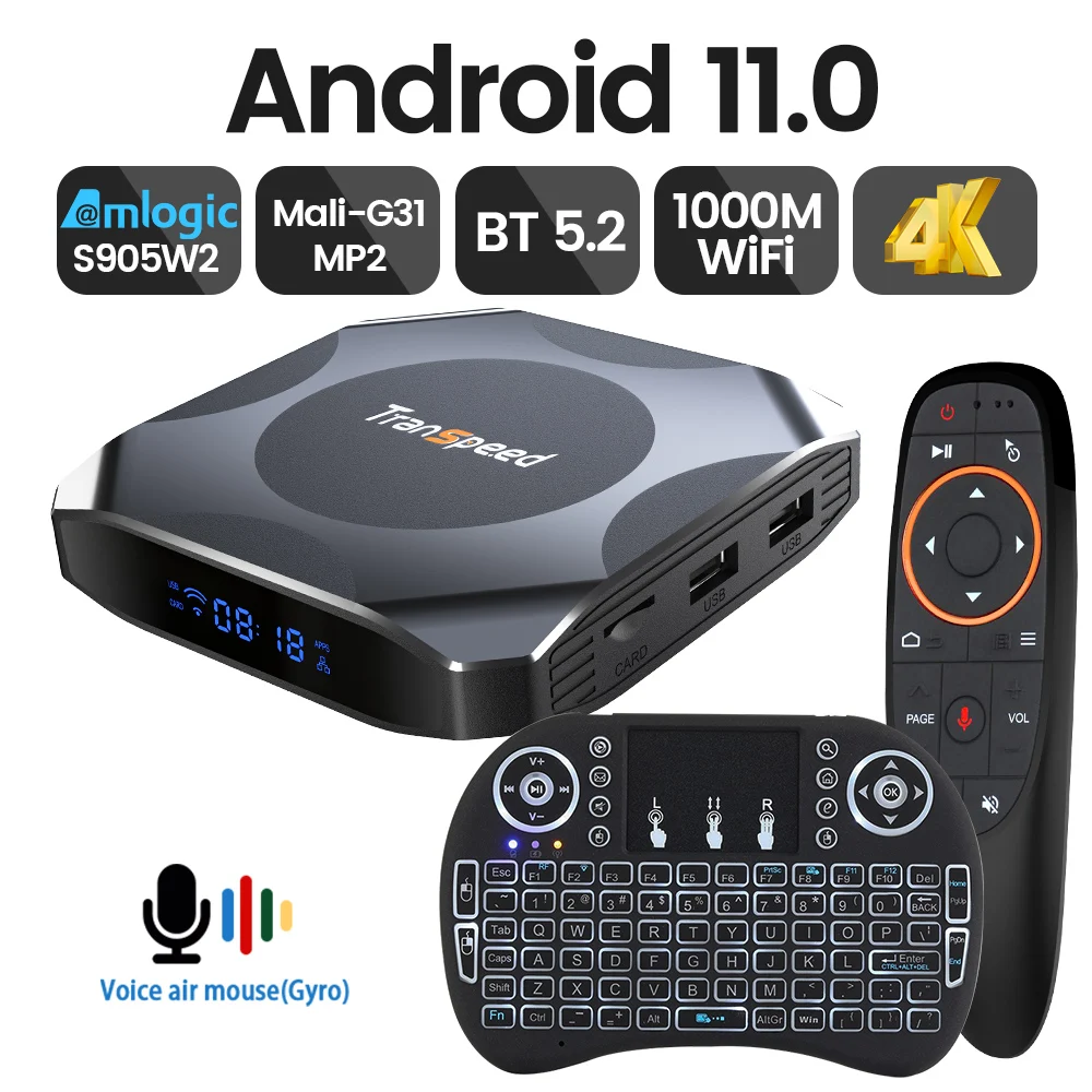 

ТВ-приставка Transpeed, Android 11, BT5.2, 3D, Быстрая Двойная, 1000 м, Wi-Fi, 4K, 4 ГБ, 64 ГБ, 32 ГБ, медиаплеер Amlogic S905W2 Mali G31 AV1, телеприставка