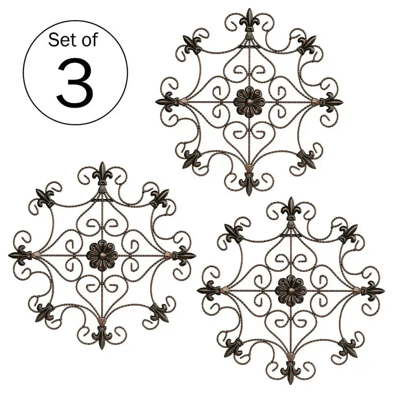 

Set of 3 Medallion Metal Wall Art with Distressed Living Room Interior Home Decoration