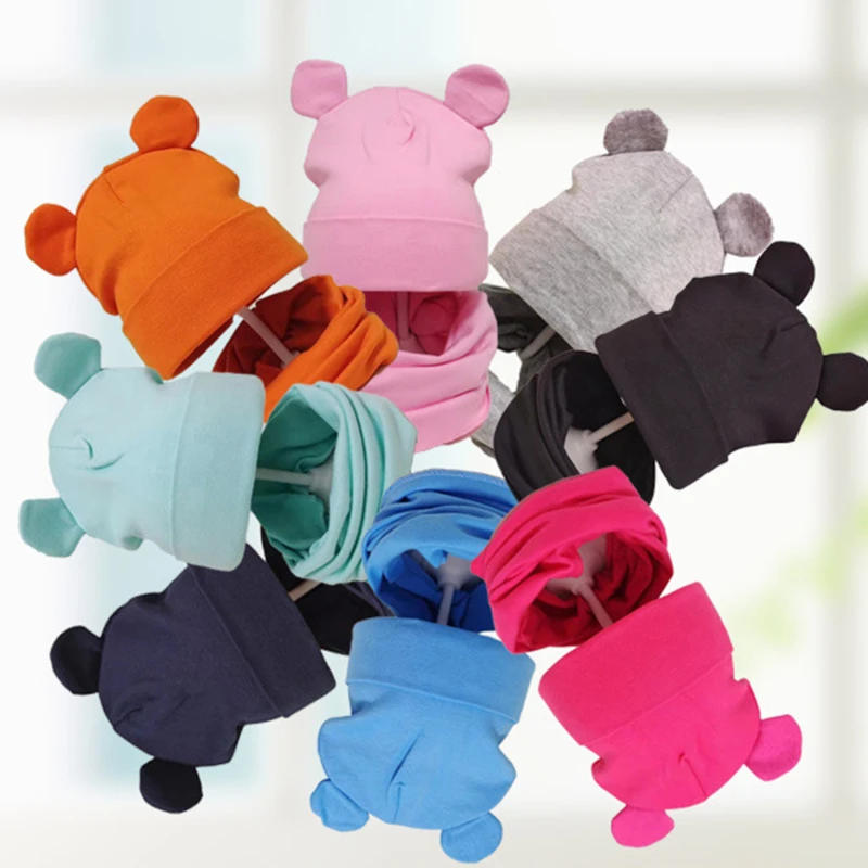 

2 шт./компл. симпатичная детская шапка шарф с ушками однотонная осенне-зимняя стандартная шапка теплая мягкая шапка для мальчиков и девочек ...