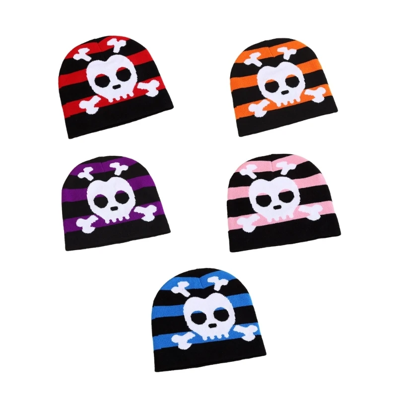 

Women Knit Beanie Warm Ear Protector Hat Teens Jacquard Skull Pattern Hat 28TF