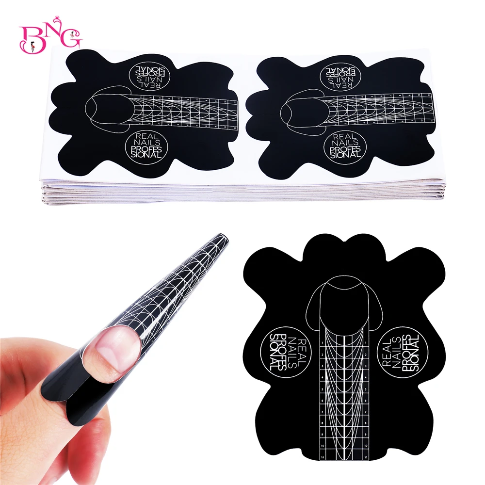 

100pcs Square Rhombus Stiletto Shape Paper Forms French Self Adhesive Nail Form Sticker Guide Gel Acrylic Tips Extension Curve