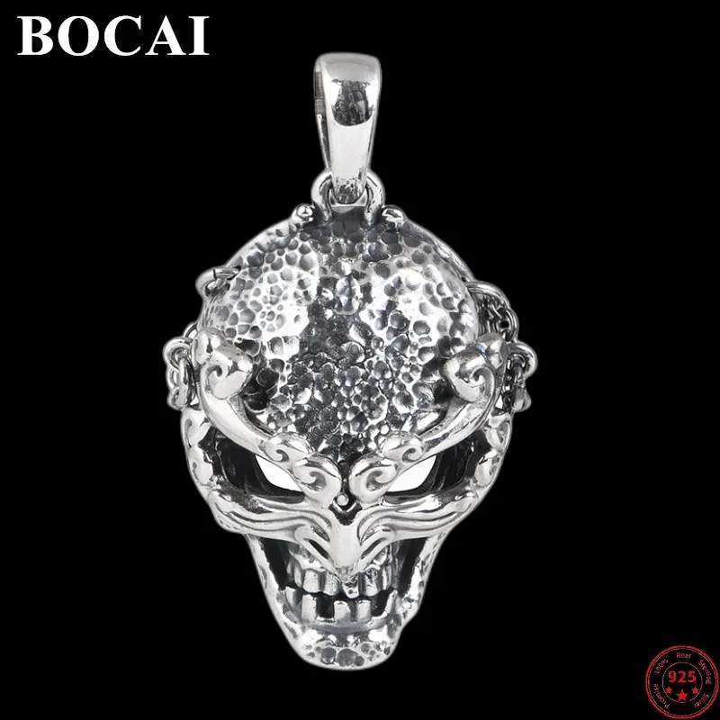

BOCAI S925 Sterling Silver Pendants for Men Women 2023 New Fashion Retro Totem Mask-skull Vintage Argentum Amulet Punk Jewelry