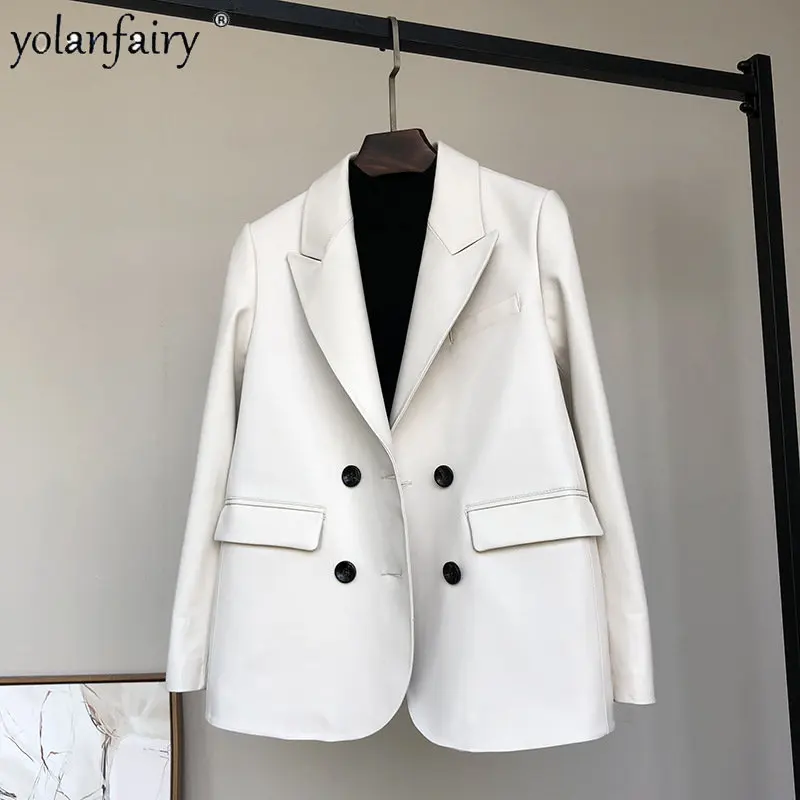 

2022 Autumn New Real Leather Jacket Women’s Clothing Women Sheepskin Suit Coat Female Blazer Fashion Loose Double Breasted Coats