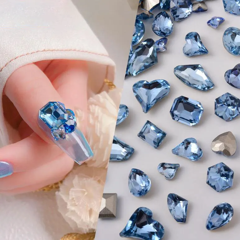 

10PCS Blue Nail Art Rhinestones 3D Pointed Bottom Crystals Shaped Diamond Heart Burtteryfly Nail Art Rhinestone Crystal Stones