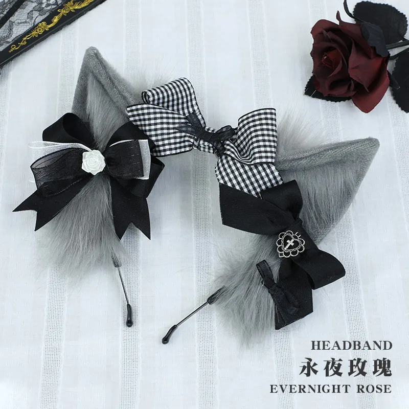 

Cat ear headband COSPLAY Grey Strawberry Fox ear headdress sweet and cute girl lolita accessories cat ear headdress