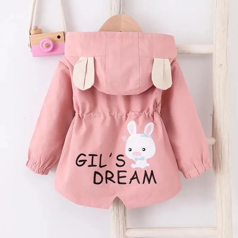 Girls Windbreaker Coat Children's Baby Spring Hooded Jacket Children's Clothing Spring and Autumn Outer Wear Tops GirlsTrench