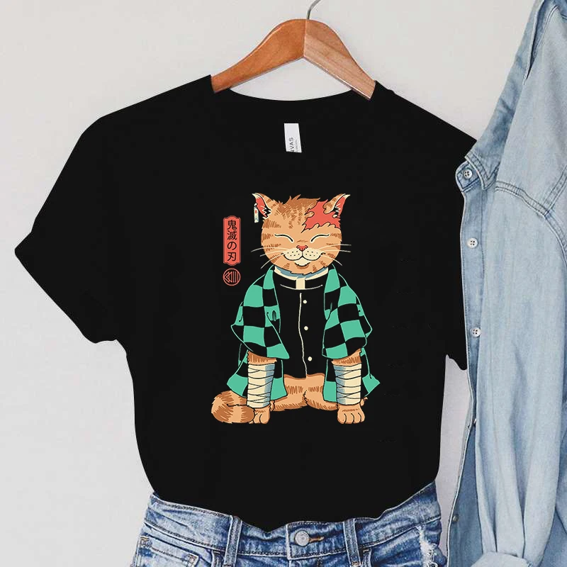 Купи T Shirt Women Demon Slayer Kitten Printed Tees Harajuku Tops Short Sleeve Ladies T-shirts Short Sleeve Top Tees Mujer Female за 299 рублей в магазине AliExpress